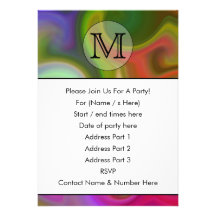 Your Letter, Colourful Swirls and Custom Monogram. Personalized Invites