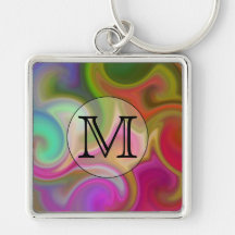 Your Letter, Colourful Swirls and Custom Monogram. Key Chain