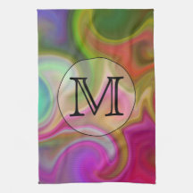 Your Letter, Colourful Swirls and Custom Monogram. Hand Towels