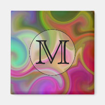 Your Letter, Colourful Swirls and Custom Monogram. Fridge Magnets