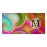 Your Letter, Colourful Swirls and Custom Monogram. Personalised Photo Card