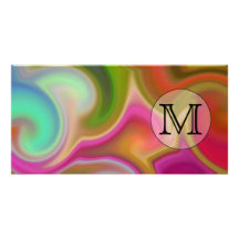 Your Letter, Colourful Swirls and Custom Monogram. Personalised Photo Card