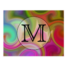 Your Letter, Colourful Swirls and Custom Monogram. Post Card
