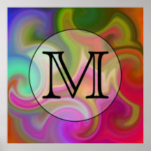 Your Letter, Colourful Swirls and Custom Monogram. Posters