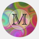 Your Letter, Colourful Swirls and Custom Monogram. Round Sticker