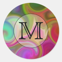 Your Letter, Colourful Swirls and Custom Monogram. Round Sticker