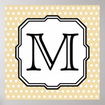 Your Letter. Custom Monogram. Beige Polka Dot. Print