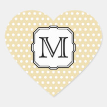 Your Letter. Custom Monogram. Beige Polka Dot. Heart Sticker
