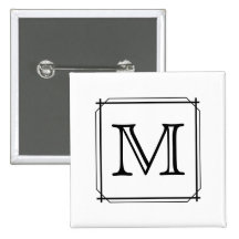 Your Letter. Custom Monogram. Black and White Pinback Buttons