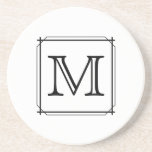Your Letter. Custom Monogram. Black and White Beverage Coaster
