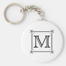 Your Letter. Custom Monogram. Black and White Key Chain