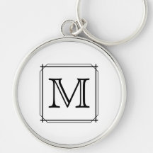 Your Letter. Custom Monogram. Black and White Keychains