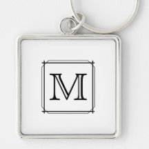 Your Letter. Custom Monogram. Black and White Keychains