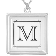 Your Letter. Custom Monogram. Black and White Personalized Necklace