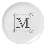Your Letter. Custom Monogram. Black and White Party Plate