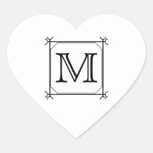Your Letter. Custom Monogram. Black and White Heart Sticker