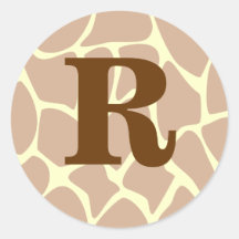 Your Letter. Custom Monogram Giraffe Print Design Round Stickers