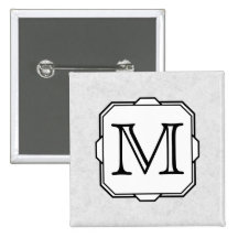 Your Letter. Custom Monogram. Grey, Black & White Pin