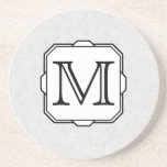 Your Letter. Custom Monogram. Grey, Black & White Drink Coaster