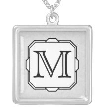 Your Letter. Custom Monogram. Grey, Black & White Personalised Necklace