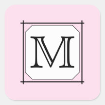Your Letter. Custom Monogram. Pink Black White Square Sticker