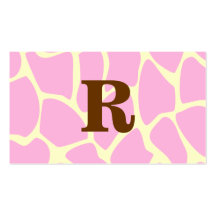 Your Letter Custom Monogram. Pink Giraffe Print. Business Card