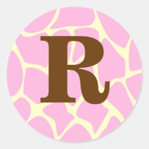 Your Letter Custom Monogram. Pink Giraffe Print. Round Stickers