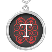 Your Letter. Custom Red Swirl Monogram. Necklace