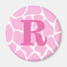 Your Letter Monogram. Custom. Pink Giraffe Pattern Refrigerator Magnet