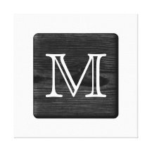 Your Letter Monogram. Picture of Black Wood. Canvas Print