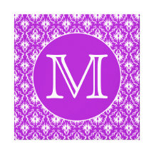 Your Letter. Purple and White Damask Pattern. Canvas Print
