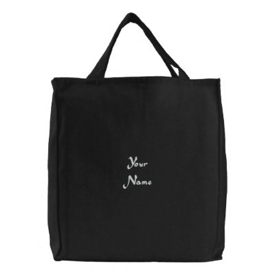 Your name. Customisable Black & White Embroidered Tote Bag