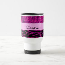 Your Name Zebra Shiny Glitter Black Pink Coffee Mug