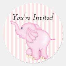 You're Invited Pink Elephant Baby Shower Sticker