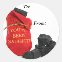 You've Been Naughty Bag of Coal Gift Tags Round Sticker