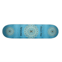 Yucca Mandala on Blue Frond Pattern Skate Board