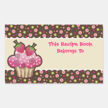 Yummy Cupcake Recipe Book Bookplates Labels Rectangle Stickers