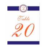 Z Dot Circle Monogram Table Number (Navy / Orange) Postcards