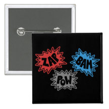 ZAP BAM POW Comic Sound FX - Original Pinback Buttons