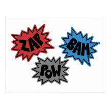 ZAP BAM POW Comic Sound FX - Original Postcard