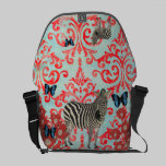 Zeb Boho Blue Butterflies Damask Messenger Bag messenger bags