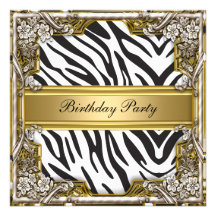 Zebra and Gold Birthday Party Invitation