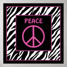 Zebra and Pink Peace Sign Wall Decor Posters