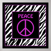 Zebra and Purple Peace Sign Wall Decor Posters