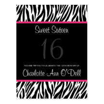 zebra; birthday invitation post cards