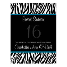 zebra; birthday invitation postcards