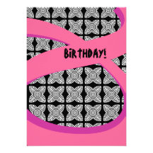 Zebra Bulls Eye Flowers and  Ribbon Birthday Party Personalized Invite