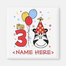 Zebra Face 3rd Birthday Fridge Magnets
