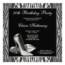 Zebra High Heel Womans 30th Birthday Party Personalised Invitation