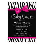 Zebra Hot Pink Printed Bow Baby Shower Invites